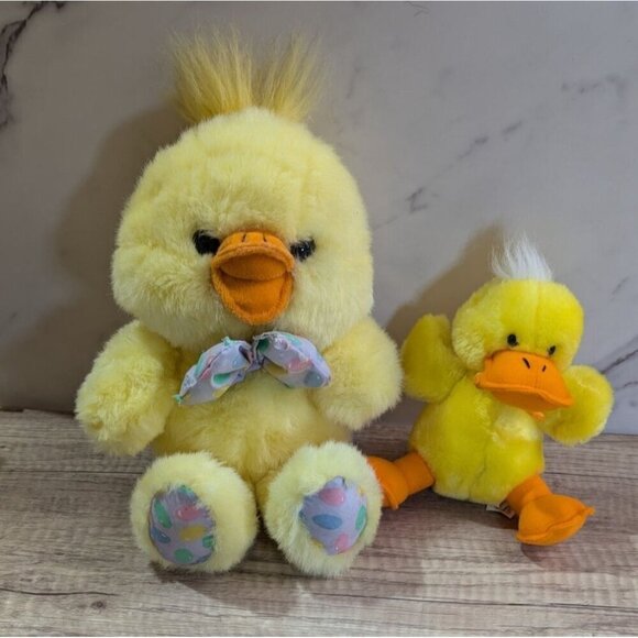 Vintage Cuddle wit duck 11" with 6" small duck set of 2 yellow orange - Picture 4 of 11